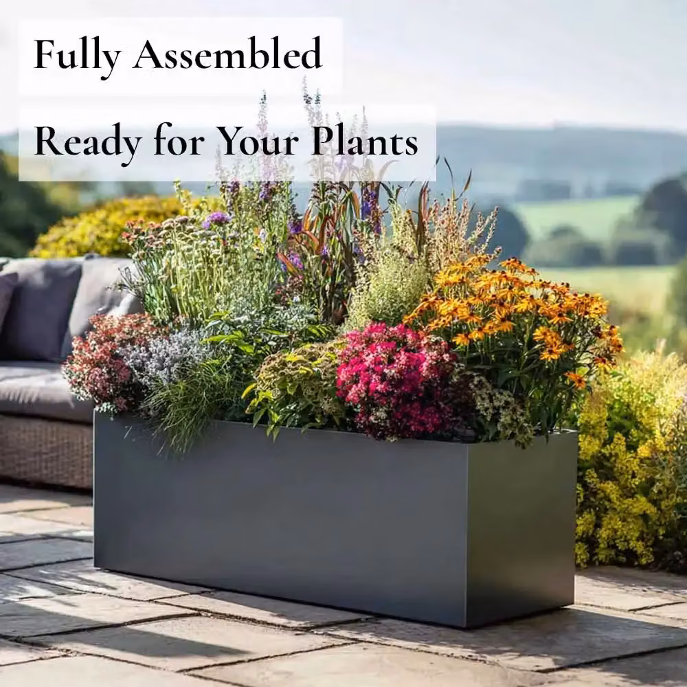 Tulipy Galvanised Steel Trough Planter, Matte Grey, L75cm x W32cm x H32cm – 3