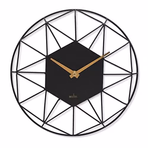 Acctim Alva Modern Geometric Metal Wall Clock with Quartz Movement in Gold or Black, Diameter: 30 cm – 1