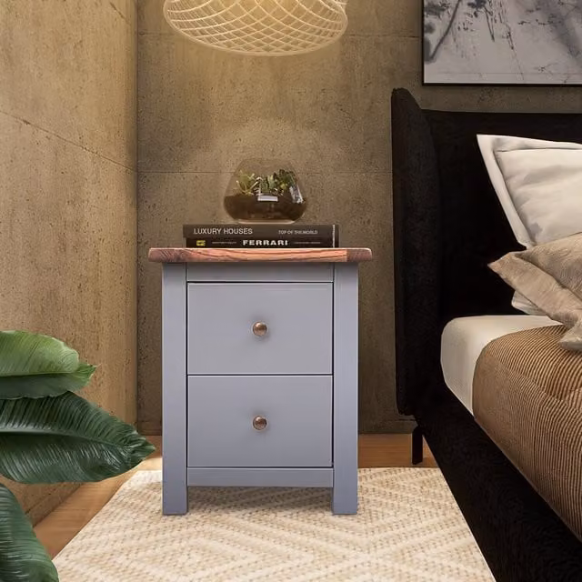 Cabinet Bits Mirano 2 Drawer Bedside Cabinet in Grey Ash Wood with Chrome Knob