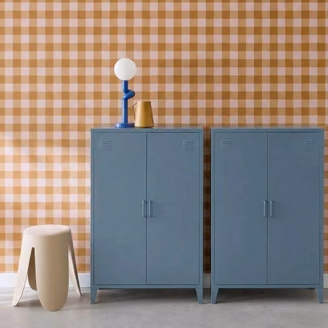 sweeek Set of 2 Grey Metal 2-Door Cabinets with Internal Shelves, W: 75 cm, D: 33 cm, H: 110 cm