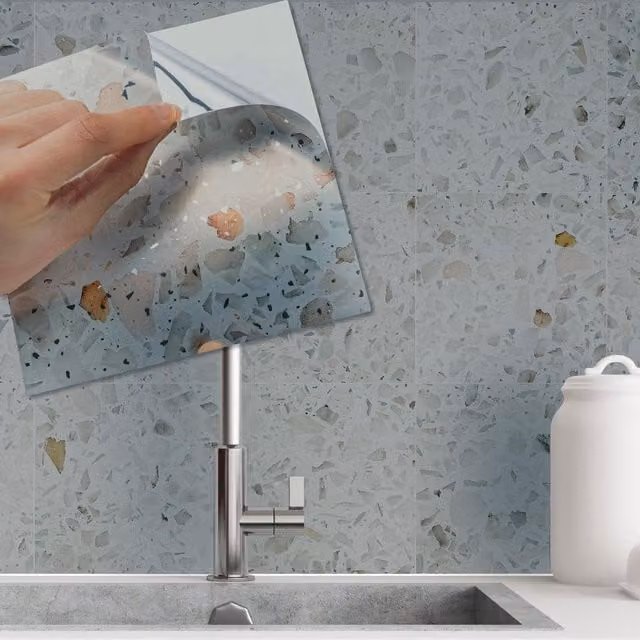 Walplus Adhesive Metallic Wall Tile Stickers in Abstract Beige, Silver, Brown and Grey Plastic
