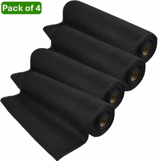 FLAVORA Heavy Duty Weed Control Fabric Ground Cover, 4 Rolls, Black, 1.25kg