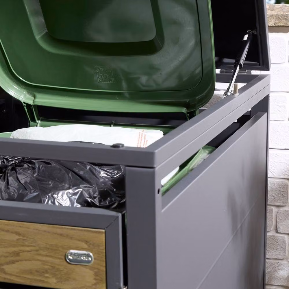Rowlinson Chelsea Triple Bin Store in Grey Anthracite Steel, W/D/H: 200.5 x 81 x 116.5 cm – 4