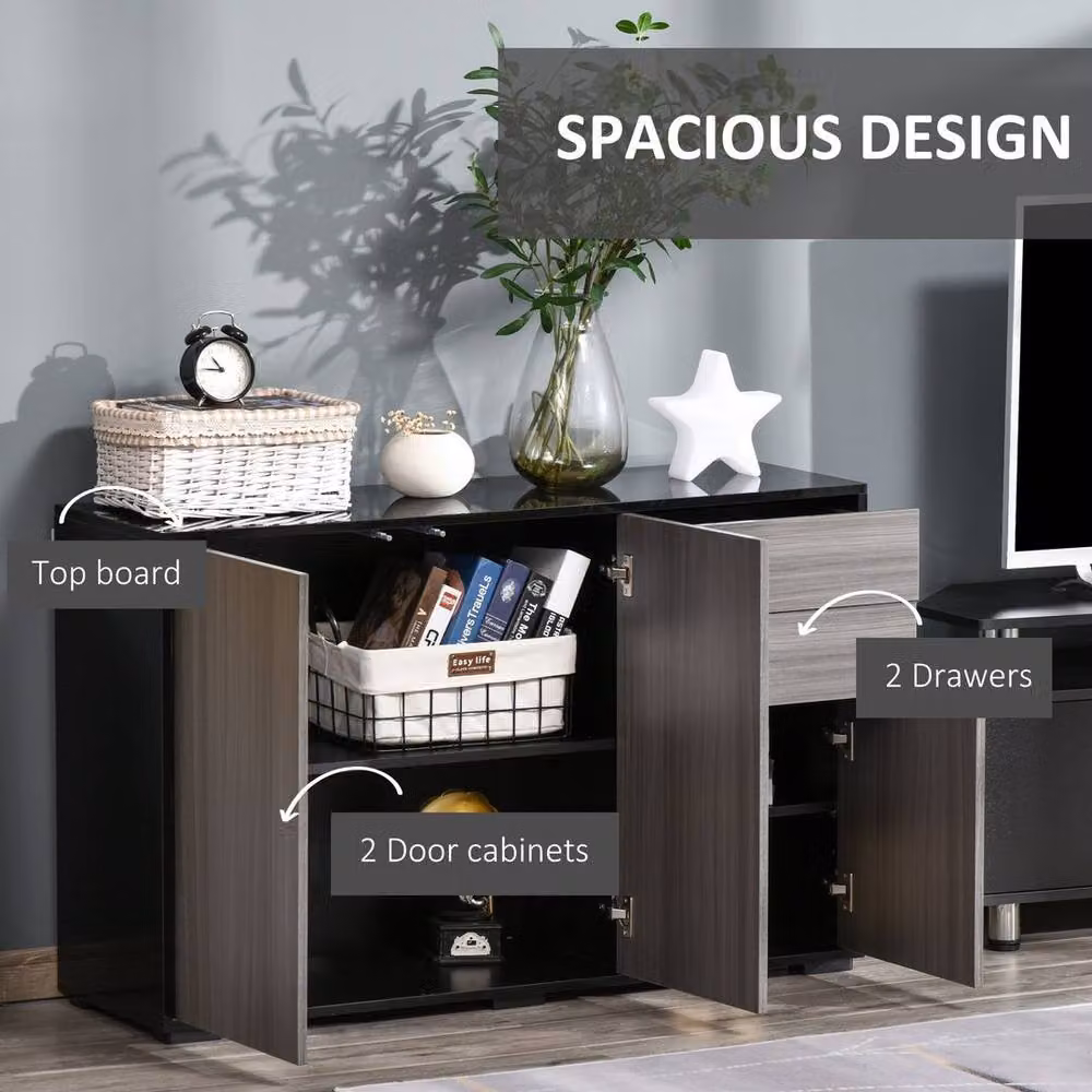 KORVIXA Modern Push-Open Side Cabinet in Light Grey and Black, W/D/H: 100 x 100 x 100 cm – 3