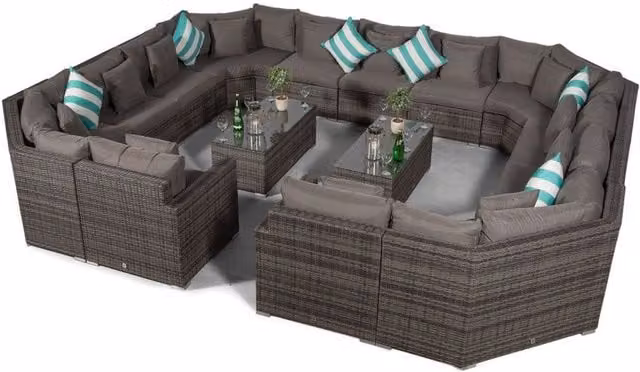 Giardino Santorini 13 Seat Rattan Sofa Set with 2 Coffee Tables in Grey and Brown