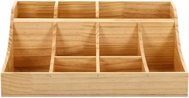 VOGREX Pine Wood 9 Compartment Condiment Storage Organizer in Beige – 1