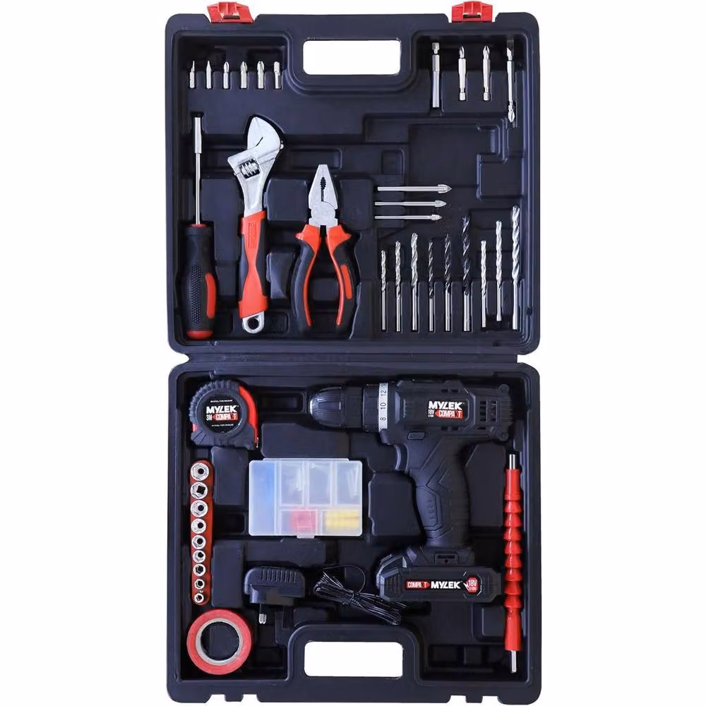 MYLEK 18V Cordless Li-ion Drill with 90 Piece Tool Kit and Case, Black – 2