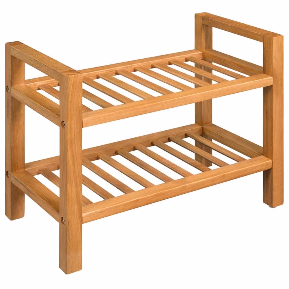 Berkfield Home Solid Oak Wood Shoe Rack with 2 Shelves in Brown, W: 50 cm, D: 27 cm, H: 40 cm – 2