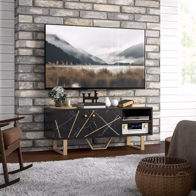 HOMCOM Modern Black TV Unit Cabinet with Storage Shelves for TVs up to 50 Inches