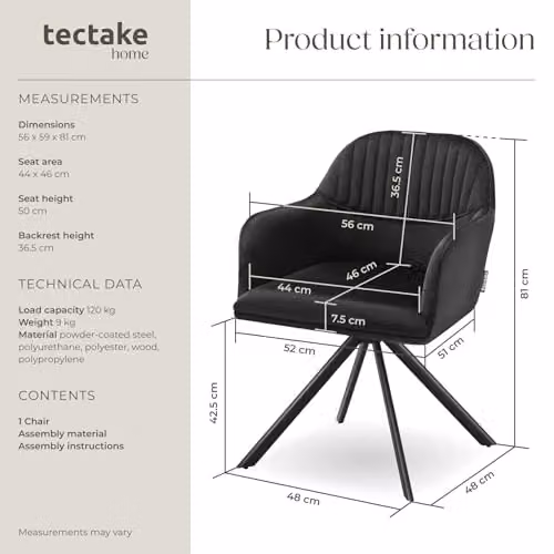 tectake Lona Armchair in Black – 3