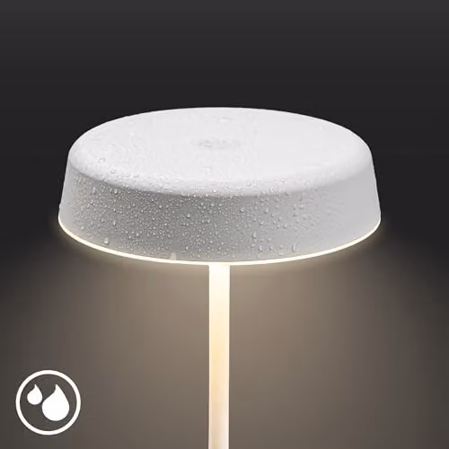 Briloner Rechargeable LED Table Lamp, Dimmable Touch Control, IP44 Waterproof, Warm White, White, W/D/H: 13 x 13 x 36.5 cm – 6