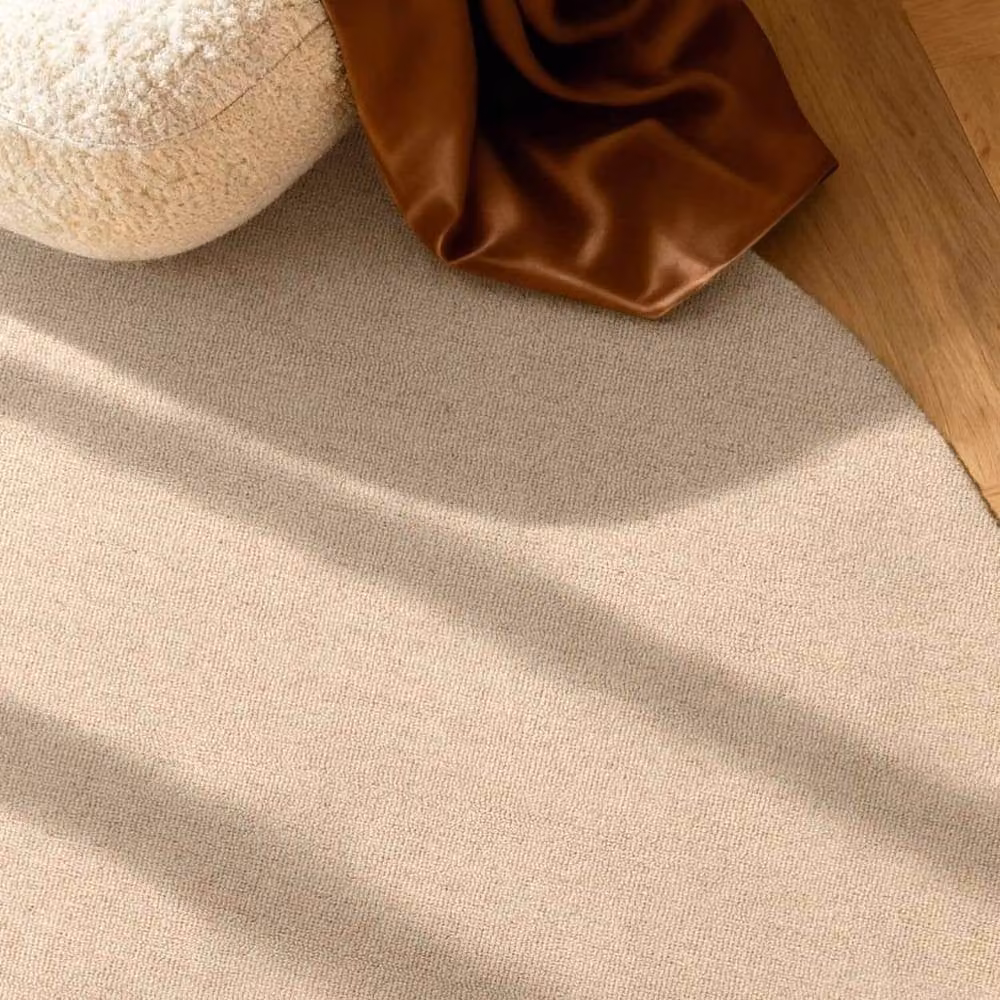 THE RUGS Puristic Fine Boucle Wool Round Rug in Light Beige, Diameter: 200 cm – 4
