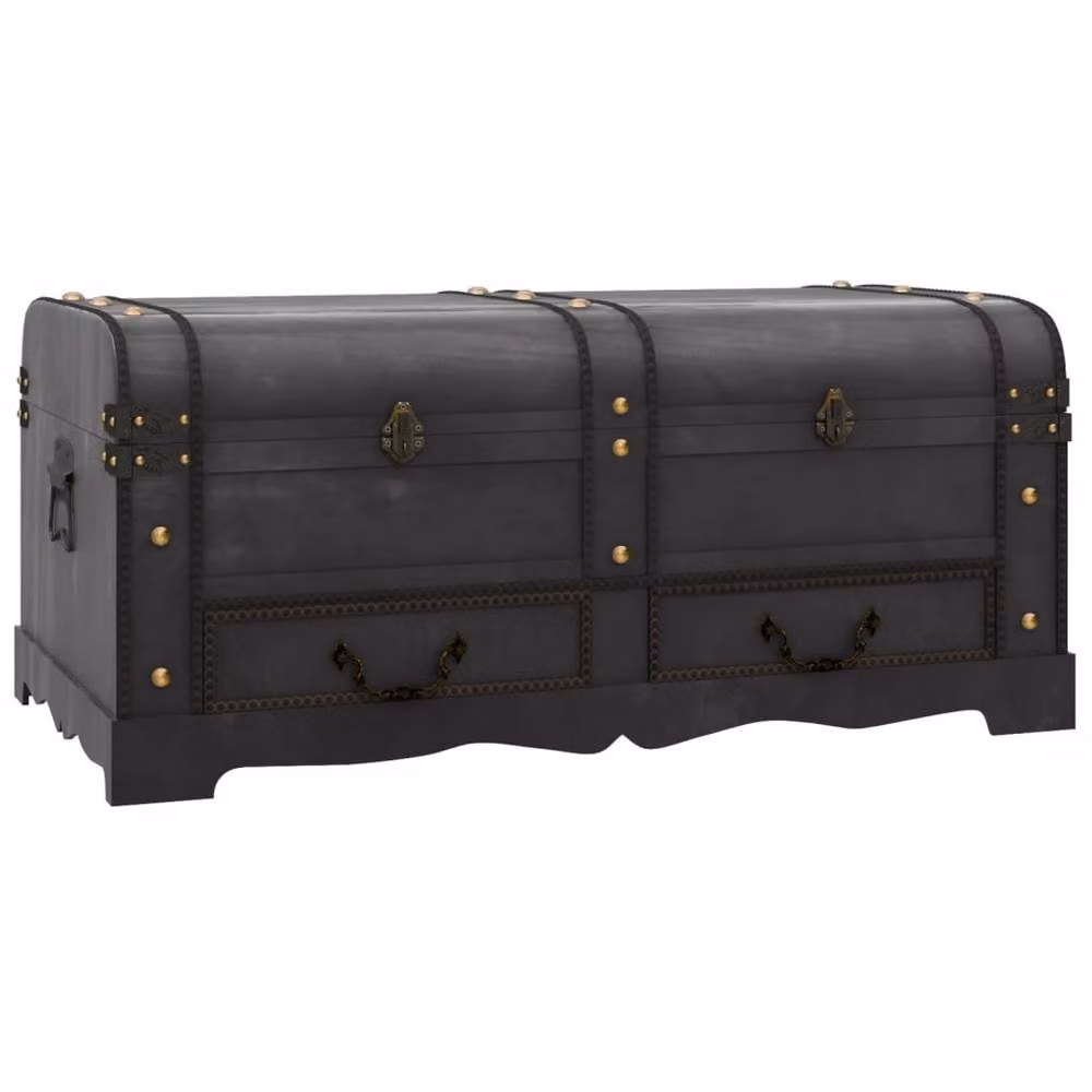 Berkfield Home Vintage Wood Treasure Chest in Black, W/D/H: 90 x 51 x 42 cm – 2