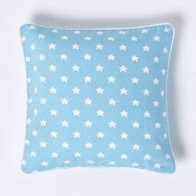 Homescapes Cotton Stars Square Cushion Cover, Blue, W/D/H: 45 x 45 x 1 cm