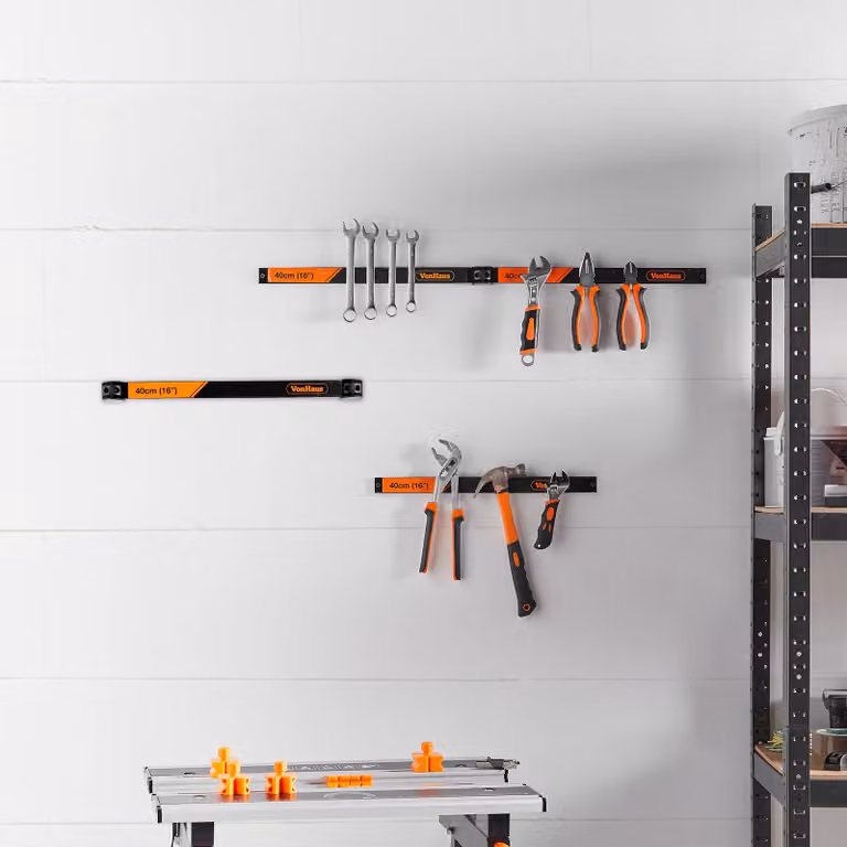 VonHaus Large Magnetic Tool Holders in Black, Wall Mounted Steel Storage with Removable Dividers, W: 40 cm