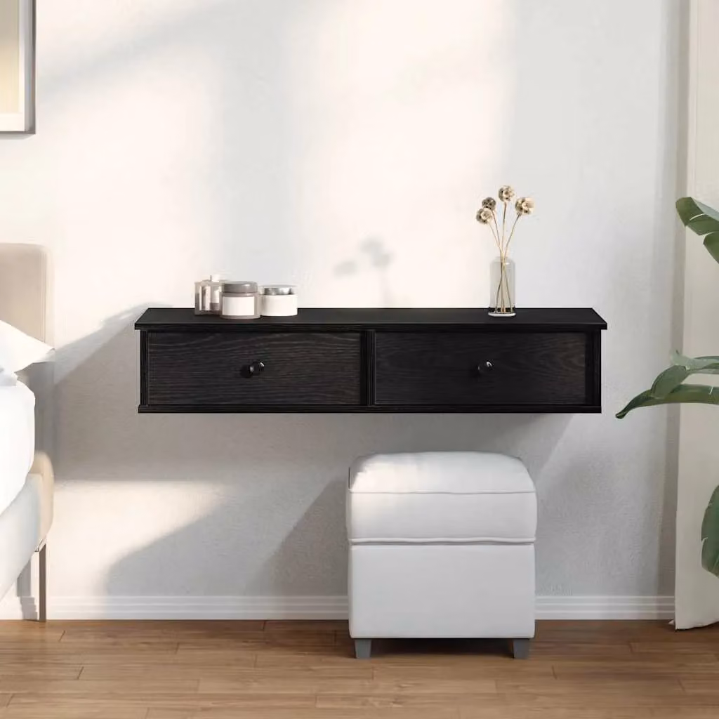 Berkfield Home Wall Shelf with Drawers in Black, W: 100 cm, D: 37.5 cm, H: 19 cm – 3