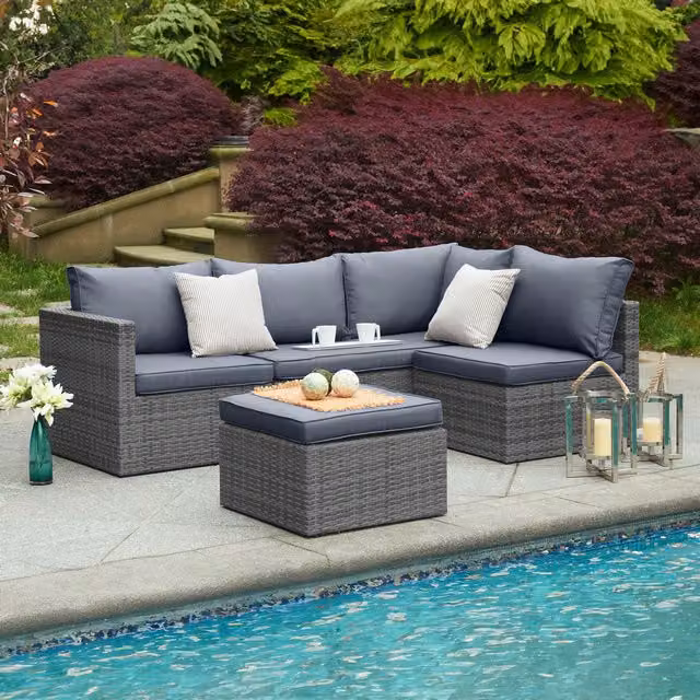 Bravich LTD 6 Seater Grey Rattan Corner Sofa and Footstool Garden Furniture Set