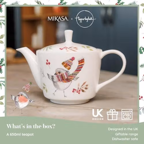 Mikasa Floral Bone China Teapot in White, 650ml – 2
