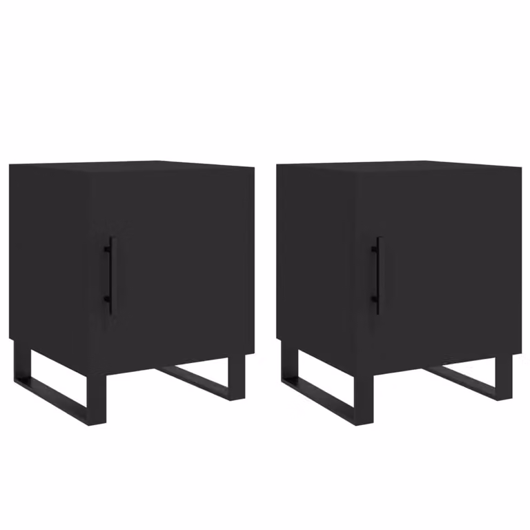 Berkfield Home Set of 2 Modern Black Bedside Cabinets in Engineered Wood, W/D/H: 40 x 40 x 50 cm