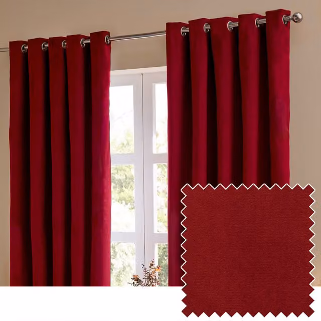 Make It A Home Set of 2 Ultimate Velvet Room Darkening Eyelet Curtains, Red, Width: 137 cm, Height: 117 cm