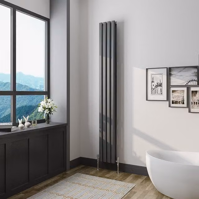 AicaBathroom Vertical Oval Column Radiator in Anthracite Steel, H 180 cm x W 23.6 cm x D 23.6 cm