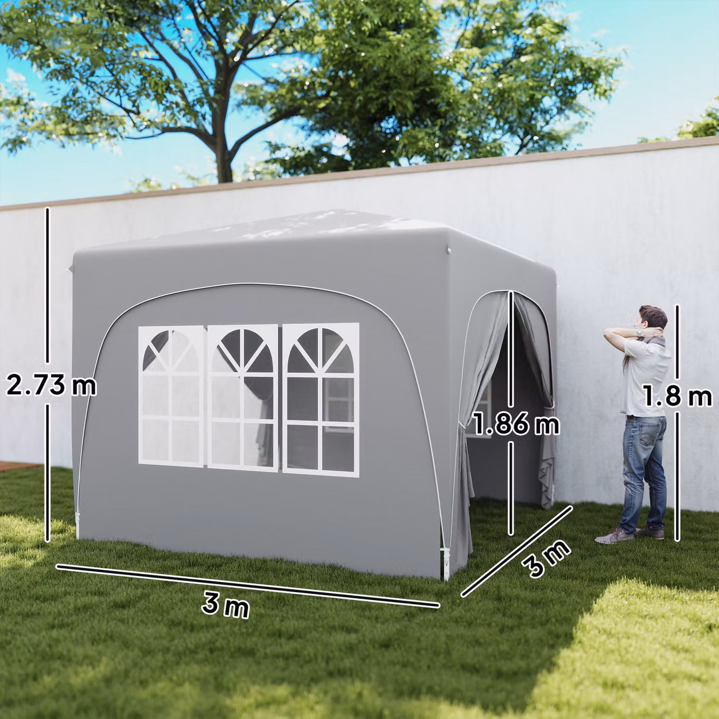 Outsunny Pop-Up Gazebo Shelter with Accessories, Light Grey, W/D/H: 300 x 300 x 273 cm – 3