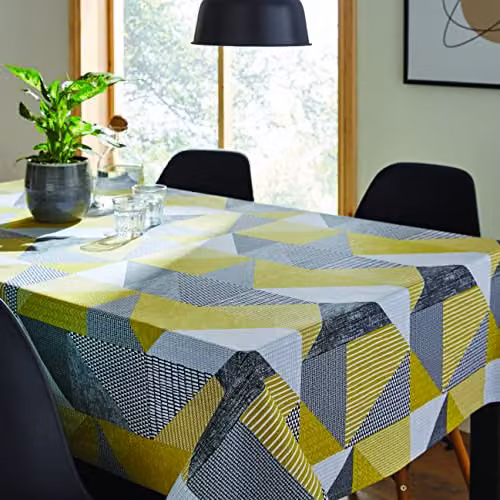 Catherine Lansfield Larsson Geo Wipe Clean Coated Cotton Tablecloth, Ochre, W: 137 cm, D: 178 cm – 1