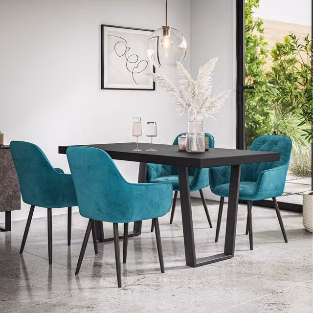 More4Homes Aria Rectangular Dining Table and 4 Chairs Set in Blue and Black, W/D/H: 120 x 80 x 76 cm
