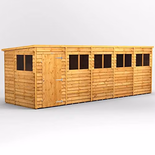 Powersheds Premium Pent Overlap Wooden Garden Shed in Brown with Window and Security Features