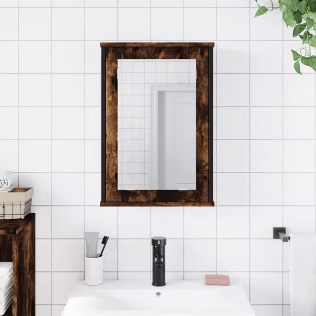 Berkfield Home Smoked Oak Bathroom Mirror Cabinet in Brown, W/D/H: 42 x 12 x 60 cm – 1