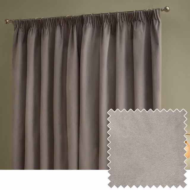 Make It A Home Silver Velvet Full Blackout Pencil Pleat Thermal Insulating Curtains, Width: 137 cm, Drop: 168 cm