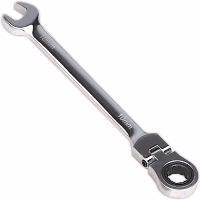 Loops 10mm Flexible Ratchet Combination Spanner in Silver Chrome Vanadium and Stainless Steel