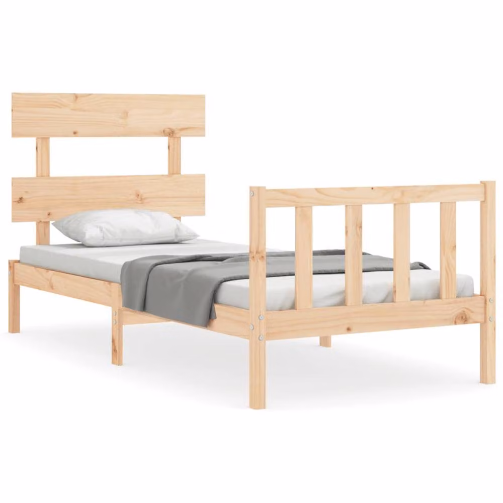 Berkfield Home Beautiful Single Solid Wood Bed Frame with Headboard in Beige, W/D/H: 90 x 190 cm – 2