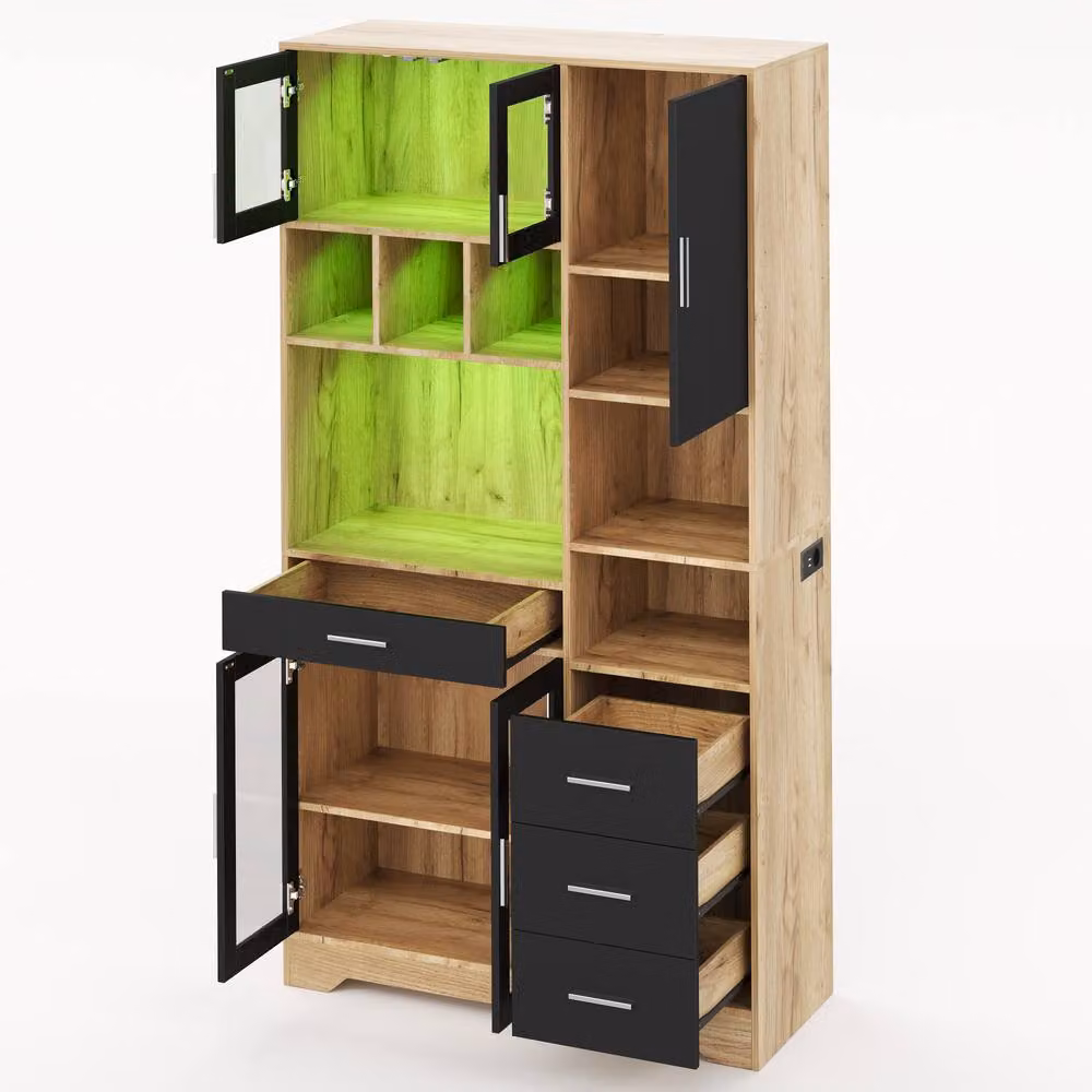 BTM Multicolour Modern Kitchen Storage Cabinet with LED Integrated Lighting and Power Outlet, H: 185 cm, W: 100 cm, D: 40 cm – 8