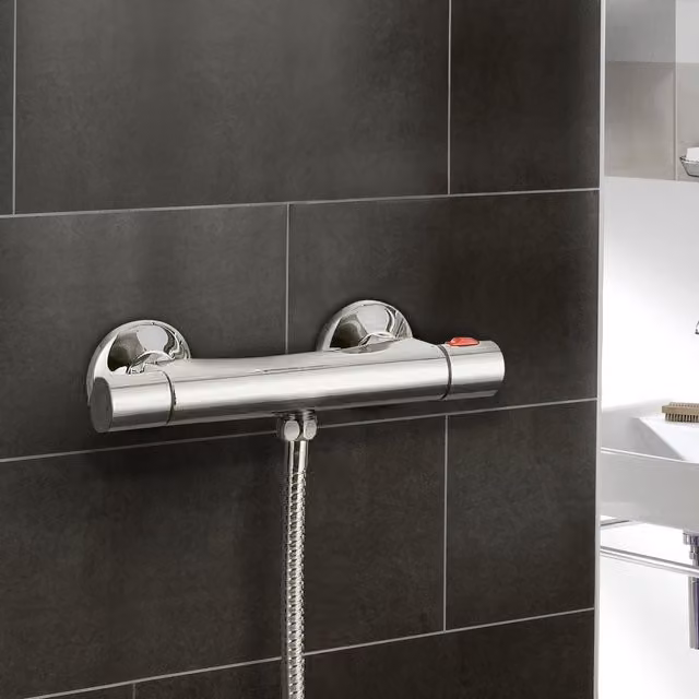 Nes Home Round Thermostatic Bar Exposed Shower Valve in Silver Chrome
