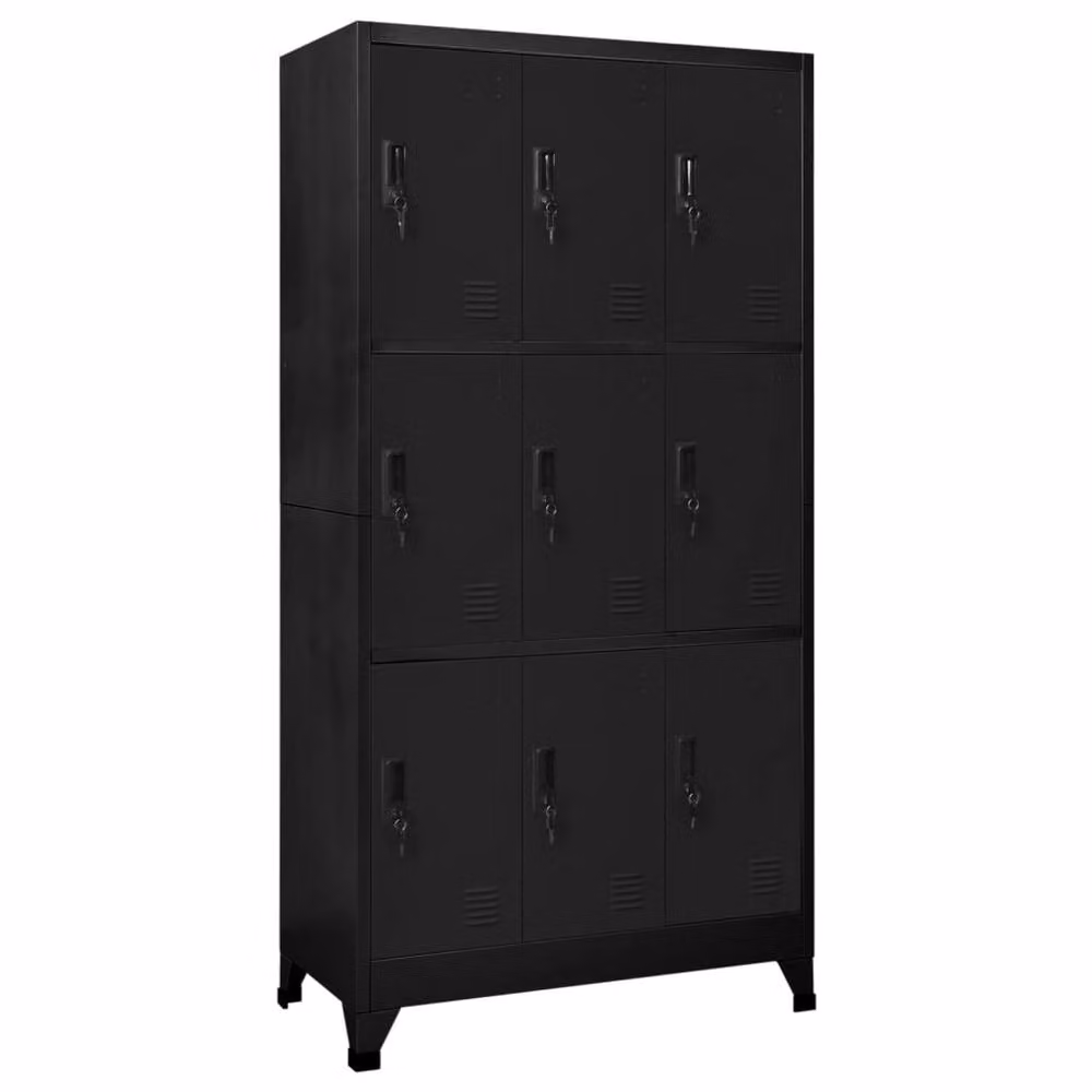 Berkfield Home Black Steel Locker Cabinet with Hinged Doors W/D/H: 90 x 45 x 180 cm – 2