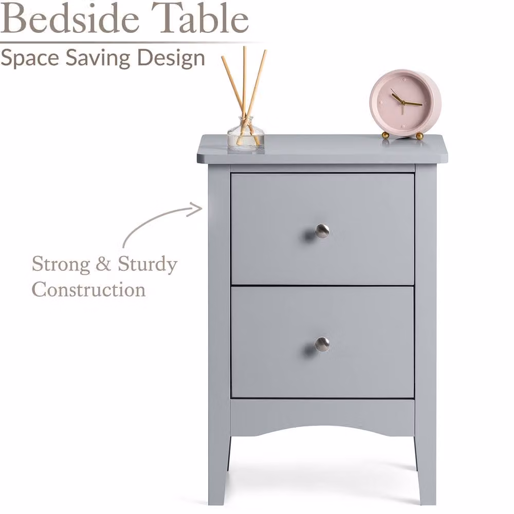 Christow Slim Bedside Table with 2 Drawers in Grey – 2