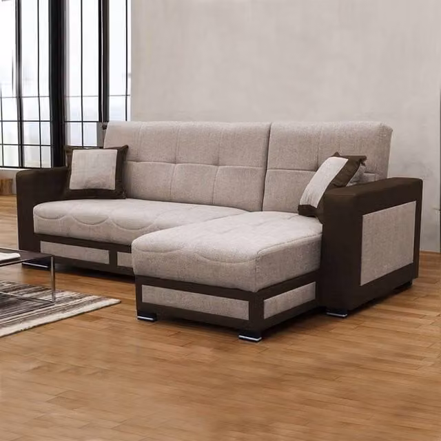 Sliding Wardrobes 4U Terrian Brown Fabric Right Corner L-Shape Sofa Bed with Ottoman Storage – 1