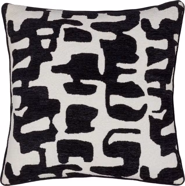 Caval Mono Black Boucle Jacquard Square Cushion with Feather and Polyester Filling