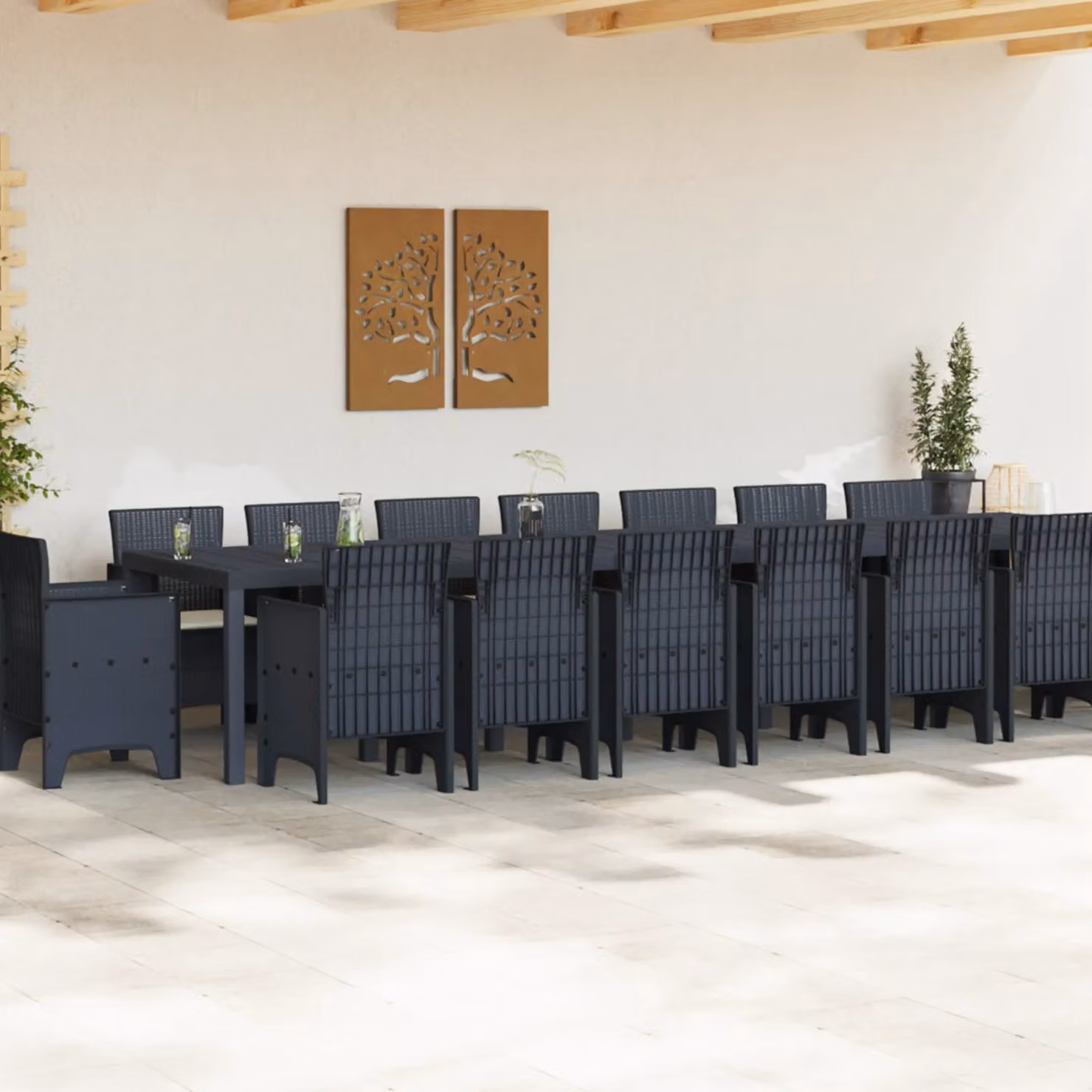 Berkfield Home 17 Piece Anthracite Poly Rattan Garden Dining Set with Cushions – 3
