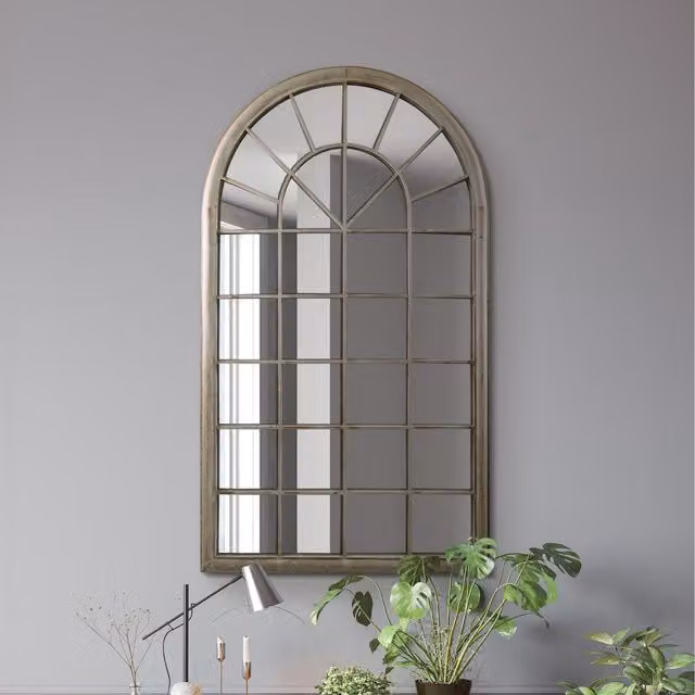 MirrorOutlet Somerley Country Rustic Arched Leaner Wall Mirror in Beige and Grey
