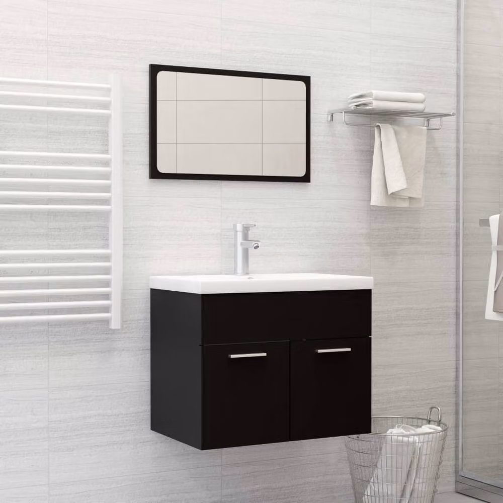 Berkfield Home Modern Black Matt Bathroom Furniture Set with Vanity Unit and Mirror Cabinet – 2