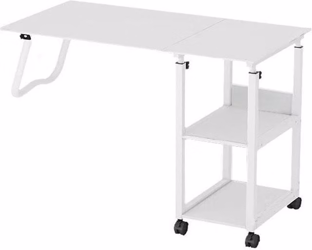 Havendro White Height Adjustable Mobile Overbed Table with Folding Top and Castors