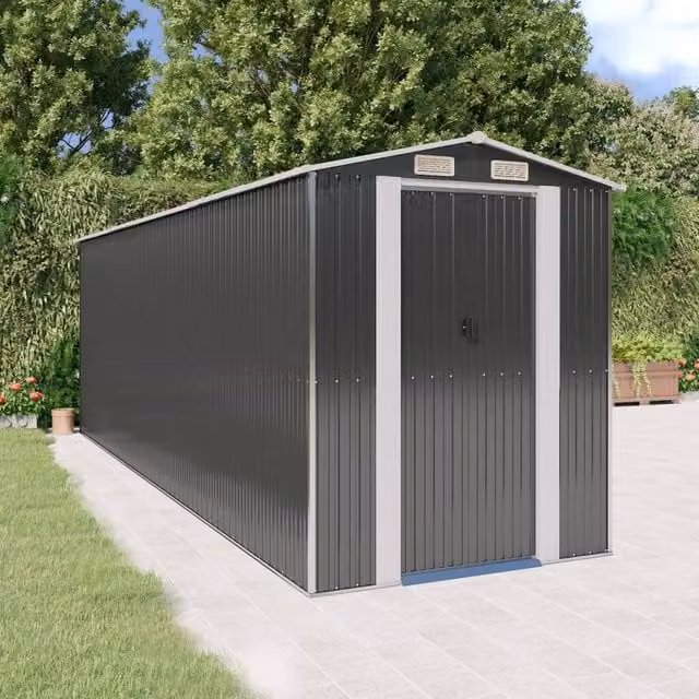 Berkfield Home Anthracite Galvanised Steel Garden Shed with Sliding Gable Doors W/D/H: 606 x 192 x 223 cm