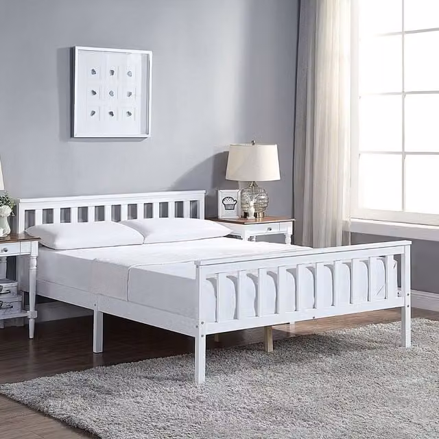 Home Treats Classic Solid Pine Wooden Bed Frame, White, 200 x 200 cm