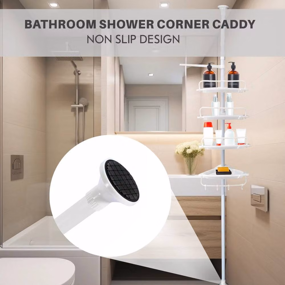 KORVIXA 4 Tier Telescopic Adjustable Bathroom Corner Wall Shelf in White – 2