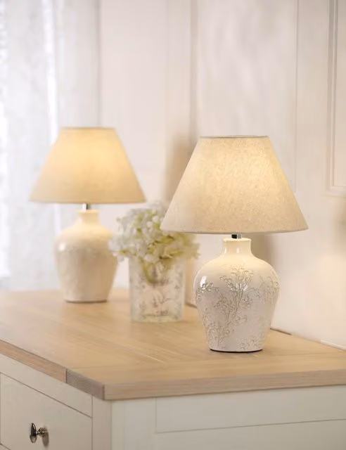 Laura Ashley Pussywillow Set of 2 Ceramic Table Lamps in Silver and Beige