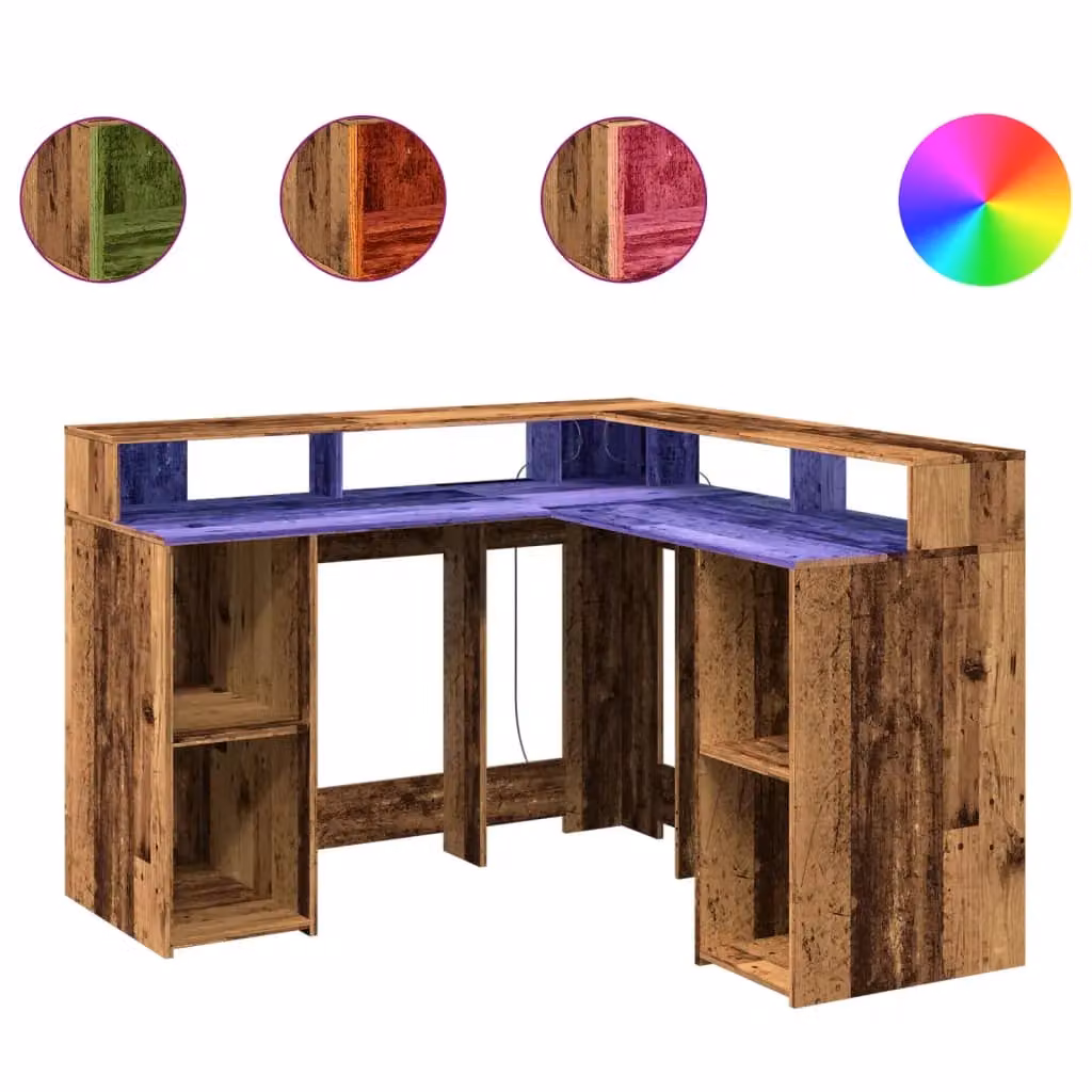 Berkfield Brown Corner Home Office Desk with LED Lights, W/D/H: 130 x 130 x 91 cm – 2