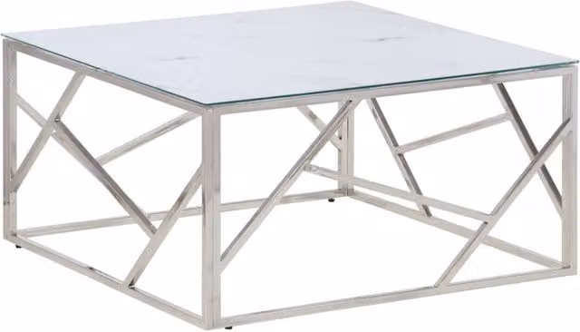 Berkfield Home Modern Square Coffee Table in Silver Stainless Steel and White Tempered Glass – 1
