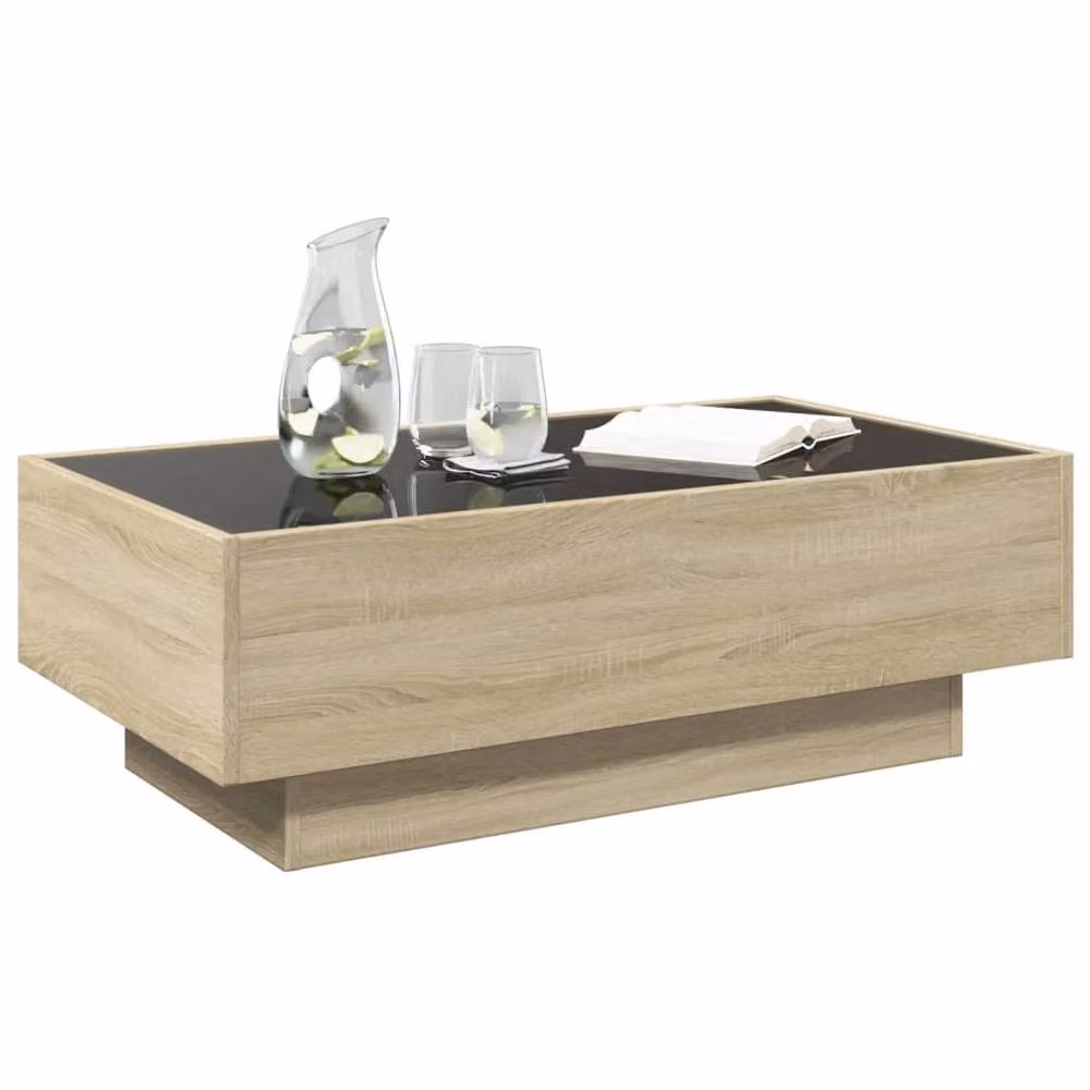 Berkfield Home LED Coffee Table in Sonoma Oak and Beige, W/D/H: 90 x 50 x 30 cm – 2
